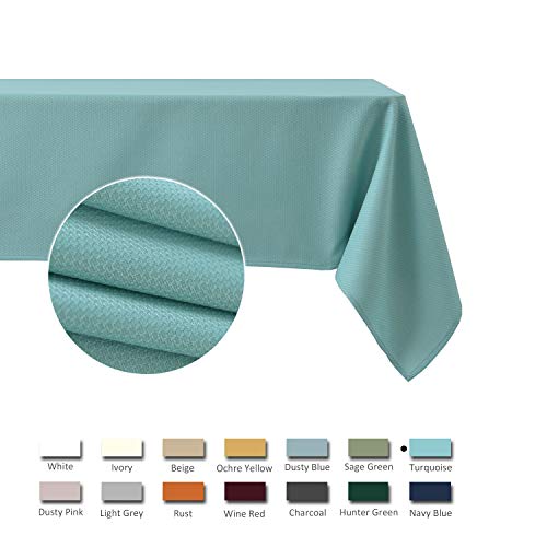 maxmill Jacquard Square Tablecloth Waterproof Spillproof Wrinkle Resistant Soft Textured Table Cloth for Dinner and Party Washable Polyester Fabric, Indoor and Outdoor Use, 60 x 60 Inch, Turquoise - Thumbnail 2