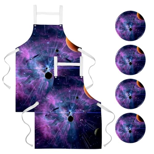 Tablier de cuisine univers galaxie anti tache pour protéger vos vêtements de travail