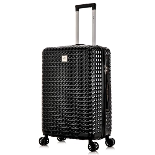 ATX Luggage Medium Suitcase PC+ABS Hard Shell Hold Check in Super Lightweight 4 Dual Spinner Wheels Built-in TSA Lock (Black, 65 litres)
