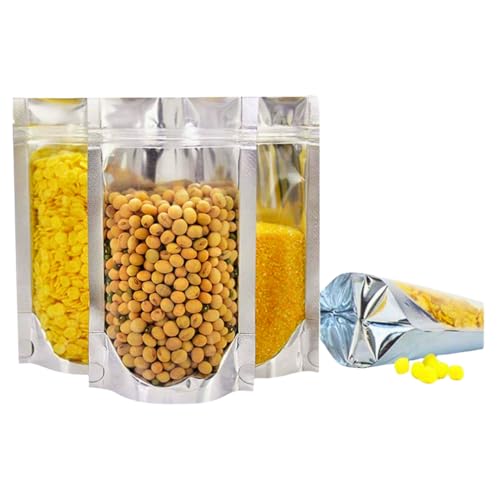 GREENTWISH Transparent Front/Silver Back Standup Zipper Pouch | Reusable LDPE Zip Lock Bag for Food Storage | Product Packing Pouch | Size: 5 x 8 Inch (Capacity: 250gm) (100 Pcs)