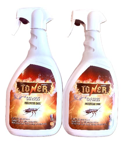 TONER - Lot de 2 Sprays Insecticide Choc 1L – Anti Cafards, Blattes, Fourmis, Moustiques, Mouches, Puces, Punaises de Lit – Laque Insecticide à Effet Foudroyant – Usage Domestique et Professionnel