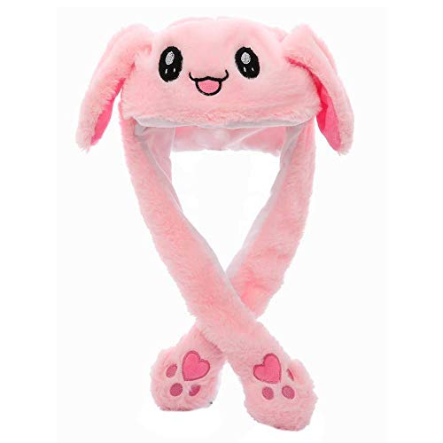 CICITOYWO Funny Plush Bunny Hat Ear Moving Jumping Rabbit Fun Cute Animal Flap Cap Unisex for Women Girls Children Party Holiday Halloween Christmas Dressup Cosplay Costume Gift(Pink)