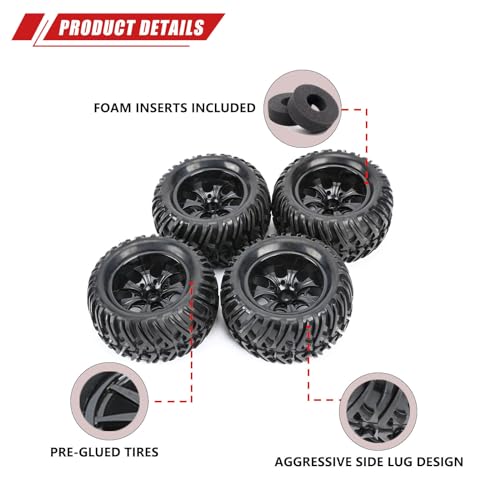 RCAWD Pre-Glued Wheel Tire Set Upgrades for Traxxas Slash 4X4 & Slash 2WD & Hosim & LAEGENDARY & DEERC 1/10,All for 12mm Hex Adapter 1/10 Monster Truck Part LG-013BL