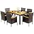Vongrasig 7 Piece Small Patio Dining Set, Space-Saving Outdoor Wicker Furniture Conversation Set with Wood Table and Cushioned Rattan Chairs for Lawn, Garden, and Backyard (Brown)