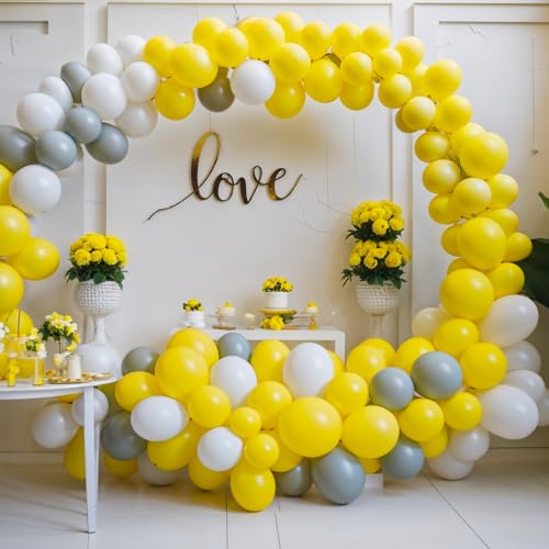 Image of RUBFAC 129pcs Yellow Balloons Different Sizes 18 12 10 5 Inch Latex Balloon Garland Arch Kit for Masquerade Party Decoration Gender Reveal Graduation Anniversary Baby Shower Party Supplies