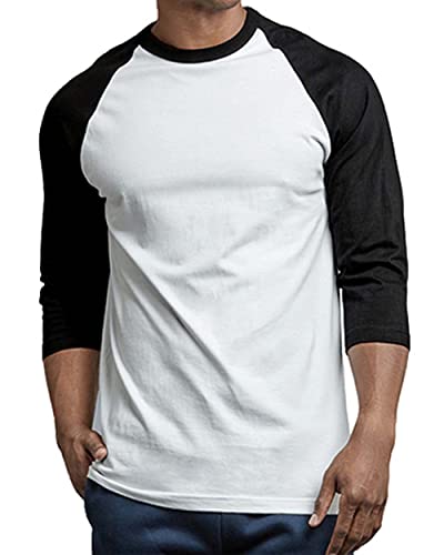 Herren Raglan Baseball Tee Shirt - Casual T-Shirts, 3/4 - Schwarz/Weiß, XL