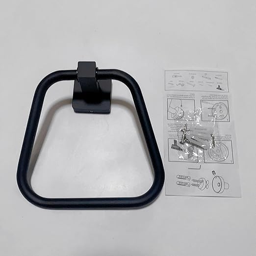 Miniatura 7 de Elegante toallero de mano trapezoidal en negro mate montado en la pared, anillo de toalla de acero inoxidable para decoración moderna de baño