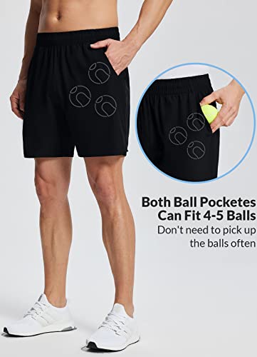BALEAF Short masculino de tênis com bolsos de 17,7 cm, secagem rápida, sem forro, Preto, M