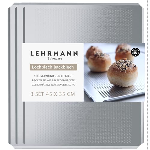 LEHRMANN Bandeja perforada (3 piezas) 45 x 35 cm placa para la panadería bandeja para horno Compatible con/reemplazo para MIWE WIESHEU BONGARD ELOMA/Siemens Bosch Neff