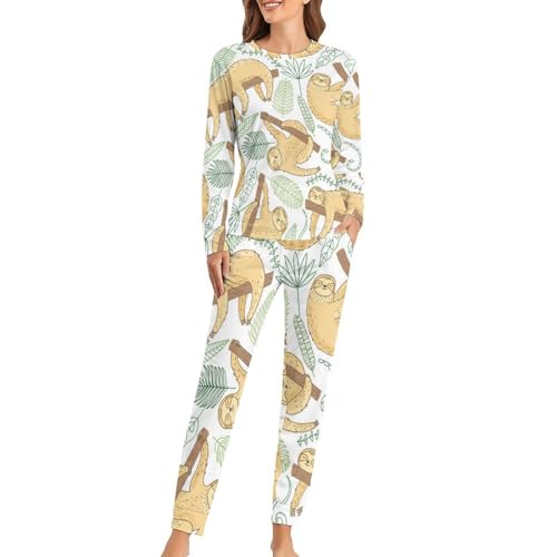 Ensemble de pyjama femme paresseux de la jungle avec t-shirt manches longues et pantalon