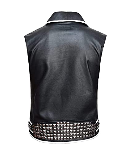 Mens Rock Punk Studded Spikes Vest Black Genuine Cowhide Leather Motorcycle Brando Biker Vest3