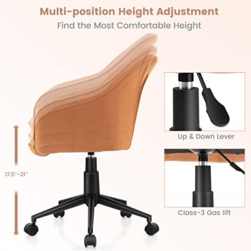 Costway Leather Home Office Chair, Adjustable Rolling Leisure Accent Chair With Ergonomic Arms & Backrest, Upholstered Mid-Back Computer Desk Chair For Home Office Living Room Study #TOP4