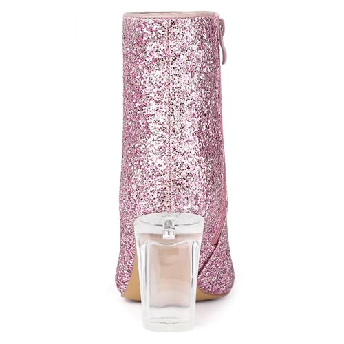 Allegra K Women's Clear Block Heel Glitter Pink Ankle Boots 8 m US by Allegra K - Image 4