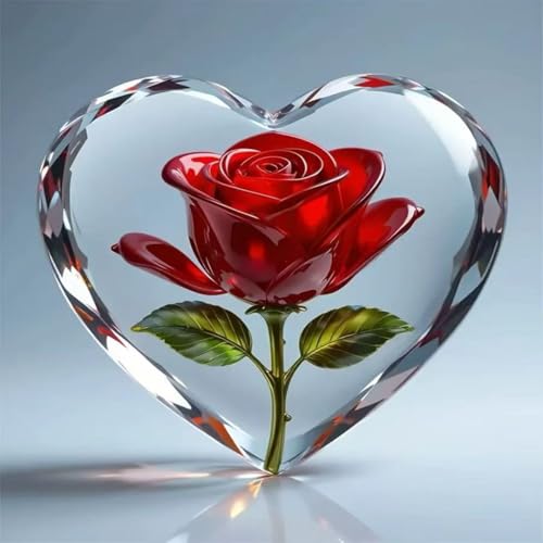 OJTOYART Love Diamond Art Kits for Adults Beginner Full Round Drill 5D Diamond Painting Kits for Adults Flower Crystal Paint By Diamonds with Gem Art Craft Kits for Home Wall Decor 11.8 X 11.8inch