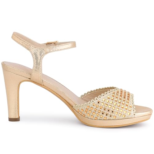 Allegra K Allegra K Women's Rhinestone Heels Metallic Stiletto Heel Gold Sparkly Sandals 8 M US