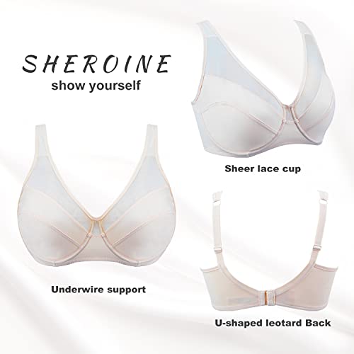 Sheroine Women's Plus Size Full Coverage Minimizer Lace Bra Underwire Non-Padded Soft Everyday Bras(Champagne,36B) #TOP3