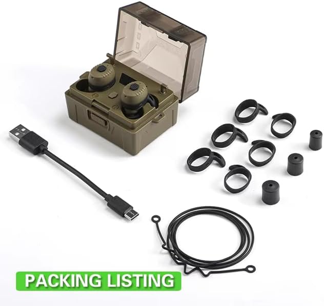 Contents of the Omana Arm Next Totems package including earplugs, charging case, USB cable, and various ear tips and ear hooks.