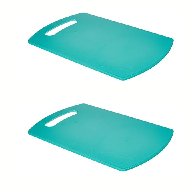 Image of Plastic Vegetable Cutting-Chopping Board with Handle (Turquoise Blue,M) Premium-Grade Plastic,100% Food Safe, BPA-Free, Dishwasher Safe-Pack of 2