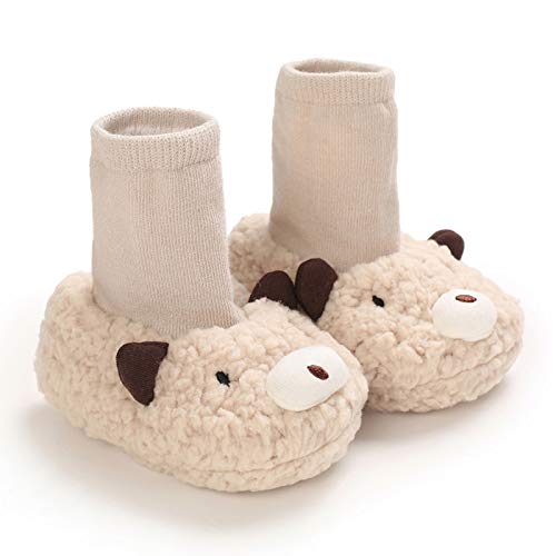 Baby Girl's Premium Soft Plush Slippers Cartoon Warm Winter House Shoes (11cm, Apricot bear head)