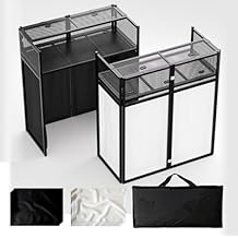 Portable DJ Booth Table,Foldable DJ Table Stand with White & Black Scrim,Adjustable DJ Facade Booth Station Metal Frame with Cable Hole for Private Events, Clubs, Bars 40x20 Double Deck