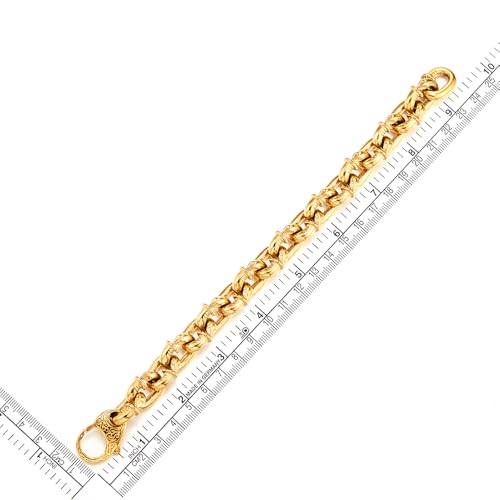COOLSTEELANDBEYOND Mens Steel Gold Color Nail Rolo Link Chain Bracelet, Tribal Tattoo Pattern Spring Clasp, Polished by COOLSTEELANDBEYOND - Used condition - Image 5