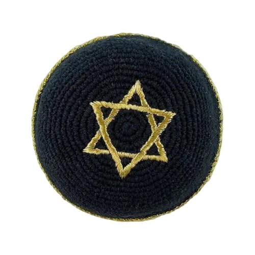 Knitted Kippah with Star of David Embroidery for Men Boys and Kids3