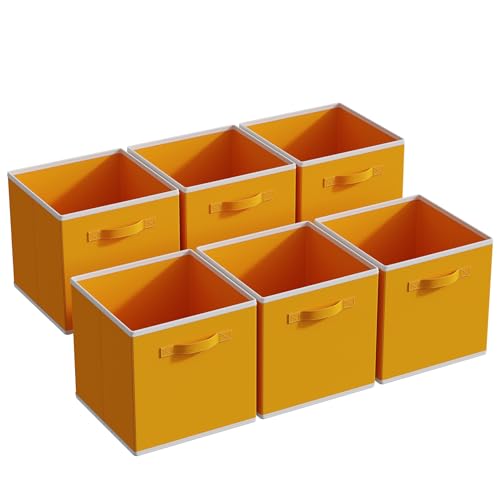 MAX Houser 6 Pack Foldable Fabric Storage Bins with Dual Handles, Yellow