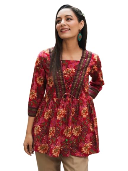Women's Rayon Digital Floral Printed Full Stitched Multicolored Top-image-0