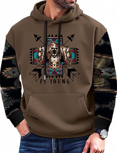 Hoodies for Men Western Cowboy Hooded Sweatshirt Fashion Print Graphic Hoodie Outdoor Workout Pullover with Pocket2