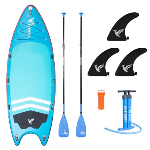 Freein 14’ Inflatable Team SUP, Extra Large Stand Up Paddle Board for Multi Person, Dual-Action Hand Pump, Adjustable Paddle, Complete Kit