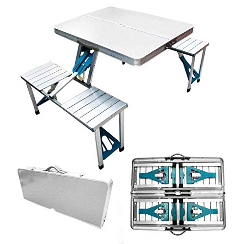 Mesa Dobrável Camping Maleta Banquetas Alumínio Acampamento
