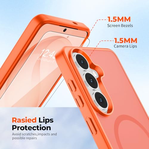 Image of SUPFINE Magnetic for Samsung Galaxy S26 Plus Case with Screen Protector, (Built-in Magnets) (Military Grade Drop Protection) Slim Translucent Shockproof Phone Case,Orange