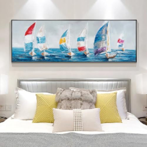 ZHAOLIN Peinture à l'huile abstraite de voiliers imprimée sur toile, affiches et impressions de bateau pour salon, décoration de chevet, 40 x 120 cm, sans...