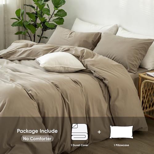 Image of MooMee Duvet Cover Set 100% Washed Cotton Linen Like Twin | Relaxed Linen-like Texture. Soft, Breathable & Long-lasting Comfort. Lightweight. Hidden Zipper with 8 Interior Corner Ties