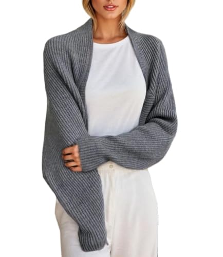 Sorrica Women's Cardigan Shrugs Bolero Sweater Long Batwing Sleeve Open Front Knitted Crop Sweater Shrugs