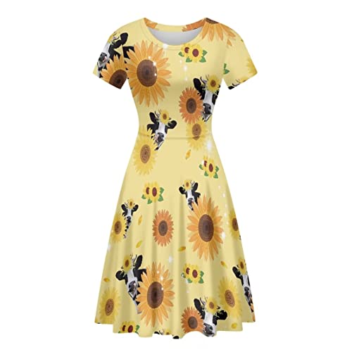 Image of AFPANQZ Womens Casual Summer Lightweight Vintage Dress Short Sleeve Midi Dress Knee-Long Luxury Formal Dress
