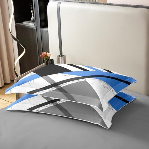 Housse de couette 220x240 géométrique coton bleu gris noir - 6
