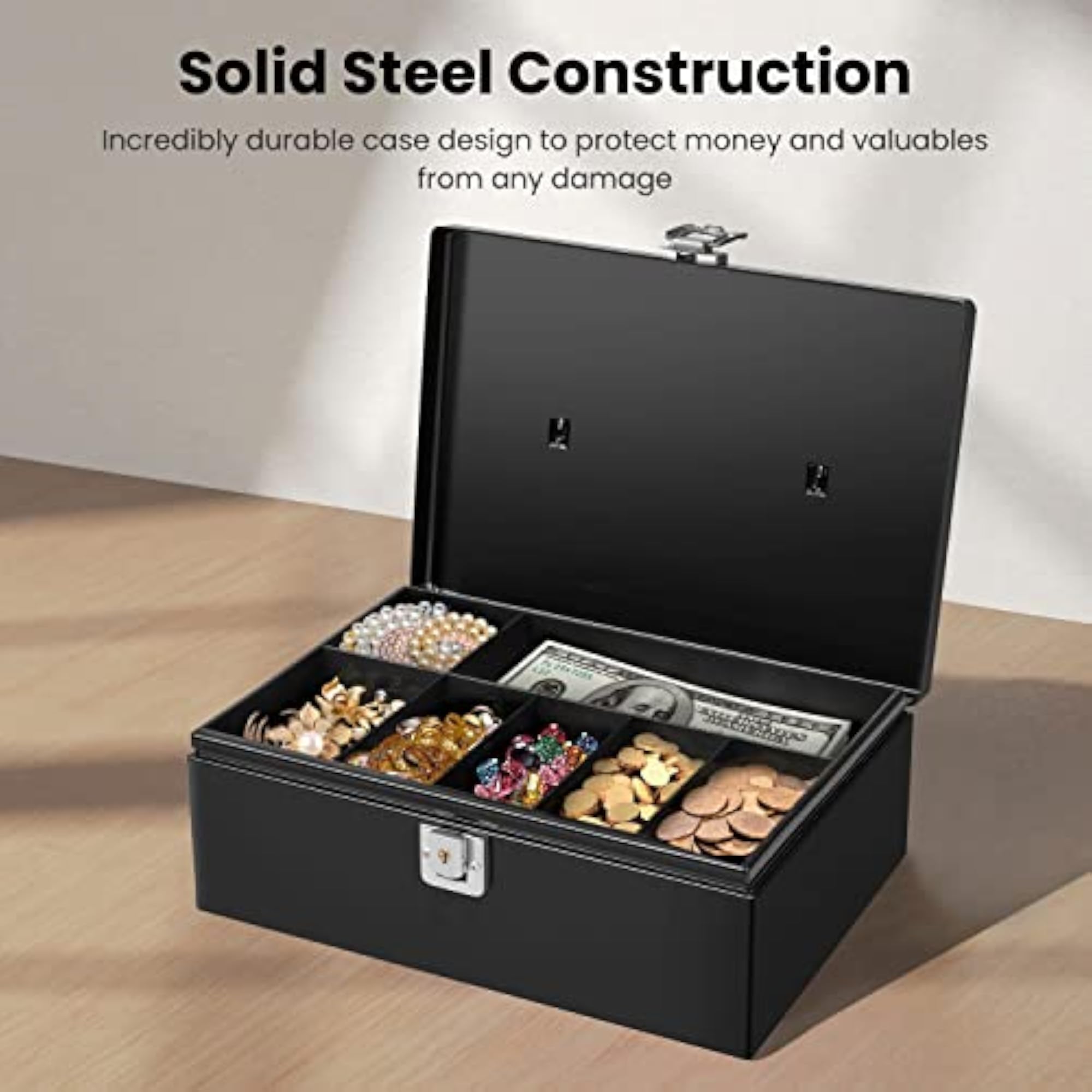 Cash Box with Money Tray, Portable Organizer