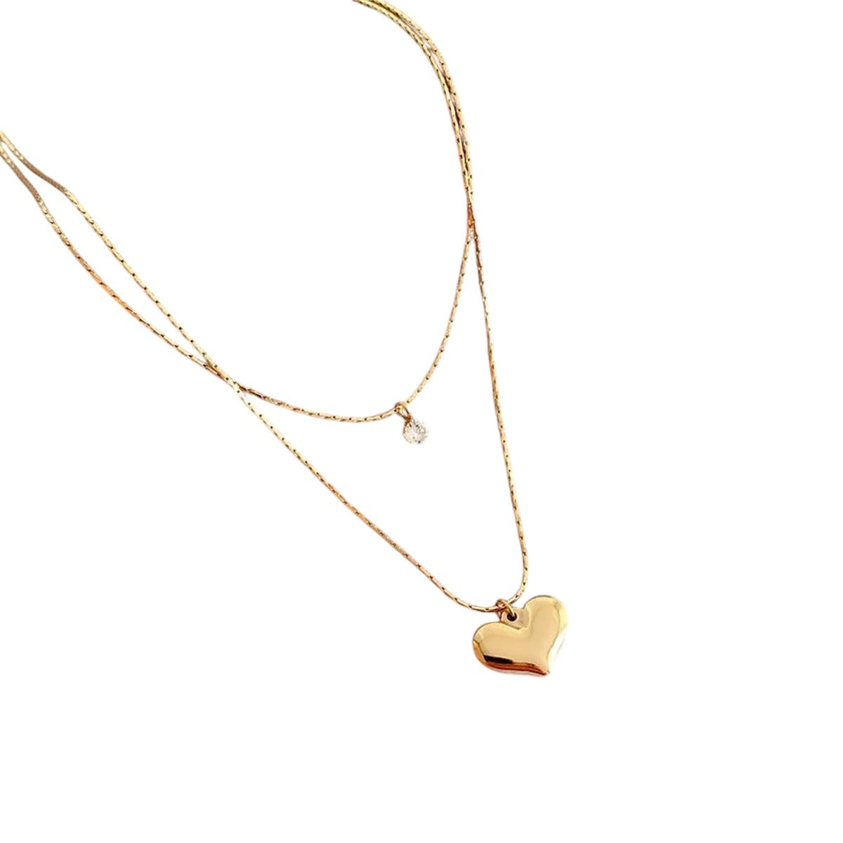 Jewellry 316L Edelstahl Mode gehobener 2 Schicht Zirkon Liebe Herz Charm Choker Halsketten und Anhänger für Frauen Schmuck Modeaccessoires kreatives Geschenk