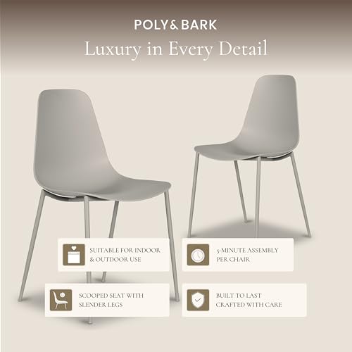 Image of Poly & BARK Isla Modern Kitchen Chairs Set of 4 - Plastic Dining Chair with Metal Legs - Quick Assembly Simple Cafe Chairs Plastic for Indoor or Outdoor - Feather Grey