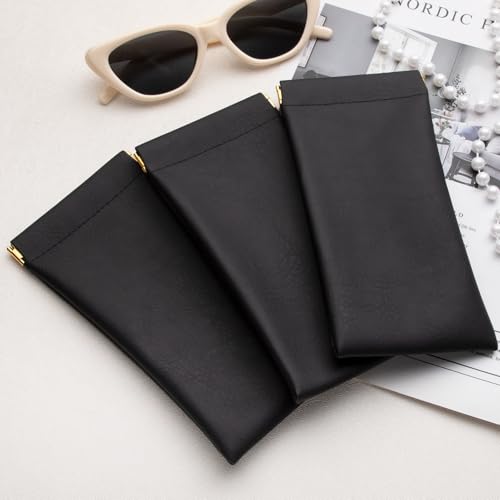 Image of 3 pack leather eyewear case PU soft sunglasses bag squeeze top portable lightweight eyewear case for men and women