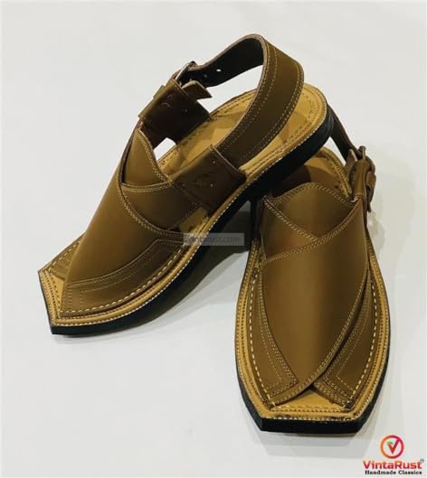 Handmade Tan Leather Peshawari Chappal Sandals - Ethnic Men's Footwear3