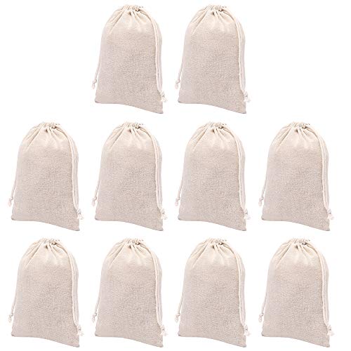 Iraza 10pcs Bolsa de Lino Arpilleria con Cordón para Joyería,Bolsa de Producción Reutilizable para Regalos Arroz Boda Navidad Bolsitas de Tela Saco (8u00d710cm)