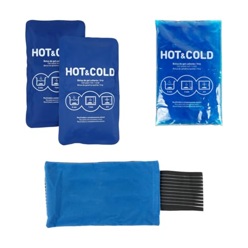 Pack de 3 Bolsas de Gel Frío y Calor Reutilizables (14x24 cm) con Funda Ajustable – Terapia de Frío y Calor para Lesiones y Alivio Muscular – Aptas para Nevera y Microondas