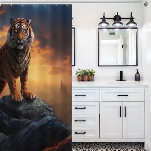 Rideau de douche tigre lavable 100% polyester pour baignoire de salle de bains - 5