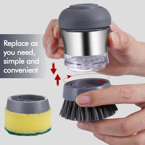 Image of Stainless Steel Kitchen Soap Dispensing Dish Scrubber - Palm Brush for House Cleaning - Durable and Efficient Cleaning Tool (Pack of 1)
