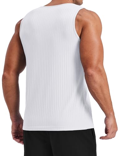 PINSPARK Herren Tank Top Ärmelloses Shirt Gym Tanktop Fitness Muskelshirt Gerippte Achselshirt Unterhemd Atmungsaktiv Sport Laufshirt Slim Fit Bodybuilding Shirts Weiß L
