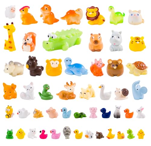pkaoakyo 52pc Mini Resin Animal Figurines Set - Enchanted Fairy Garden & Desktop Decor, Eco-Friendly Collectible Gift | Vibrant Miniature Resin Animals for Moms, Women & Nature Lovers