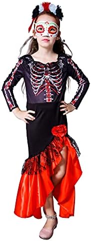 PGOND Vestido de novia del día de los muertos para niñas