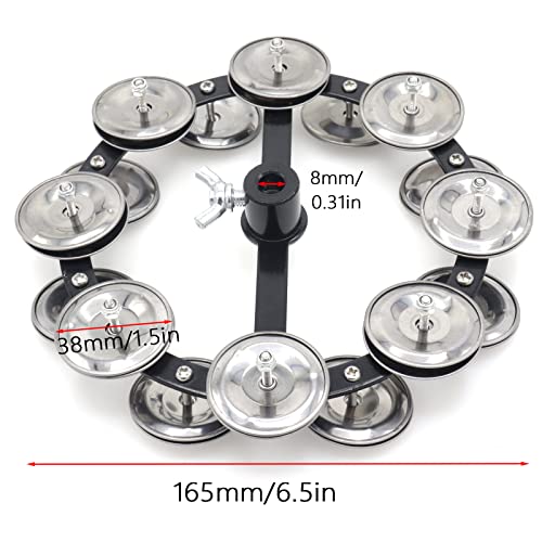 Joyangy Double Row Cymbal Hihat Tambourine, Mountable Drum Set Tambourine With 8 Double Row Steel Jingles, Professional Hi Hat Tambourine, Cymbal Accessory Drum Percussion Ring Silver #TOP3